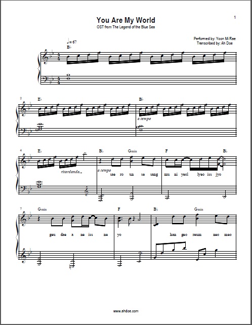 You Are My World - Legend of the Blue Sea Korean Drama Piano Sheet Preview
